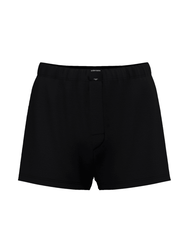 Vue de face du Cotton Stretch Jersey Boxer Shorts 3-pack Noir à coupe ample en coton stretch avec logo blanc. - Image 5