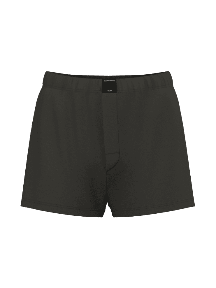 Vue de face du Cotton Stretch Jersey Boxer Shorts 3-pack Gris avec étiquette logo noire et coupe ample. - Image 2