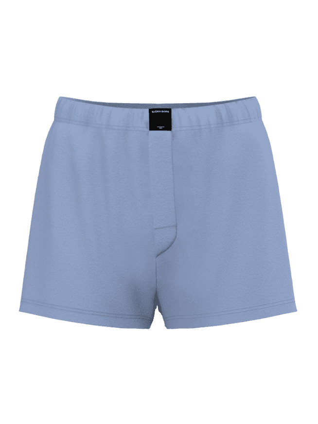 Cotton Stretch Jersey Boxer Shorts 3-pack bleu en jersey de coton avec coupe ample et logo blanc sur étiquette noire. - Image 4