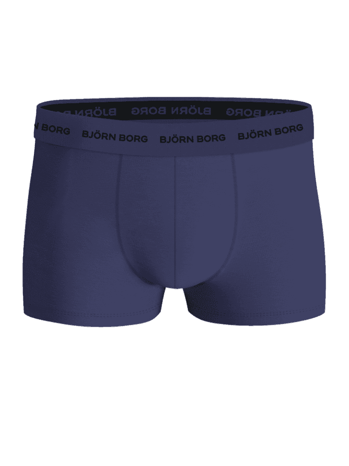 Marineblauwe Björn Borg Cotton Stretch Trunks 3-pack voor heren met een zachte microvezel logo-tailleband, vooraanzicht. - Image 2