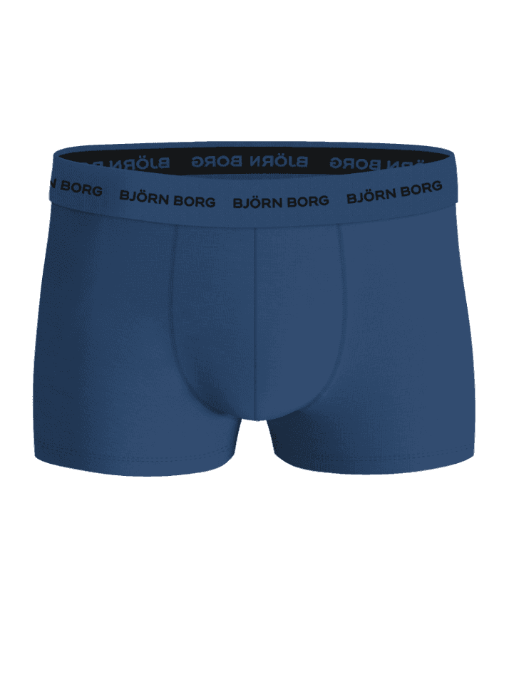 Vorderansicht der Cotton Stretch Trunks 3-pack in Blau mit schwarzem Logo auf dem weichen Elastikbund für sicheren Sitz. - Image 5
