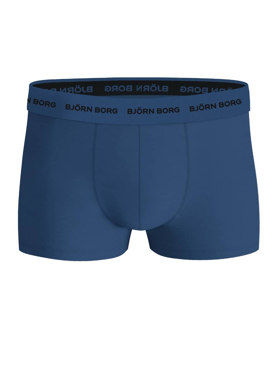 Front view of the blue Björn Borg Cotton Stretch Trunks 5-pack, featuring a perfect fit and black logo waistband. - Image 2