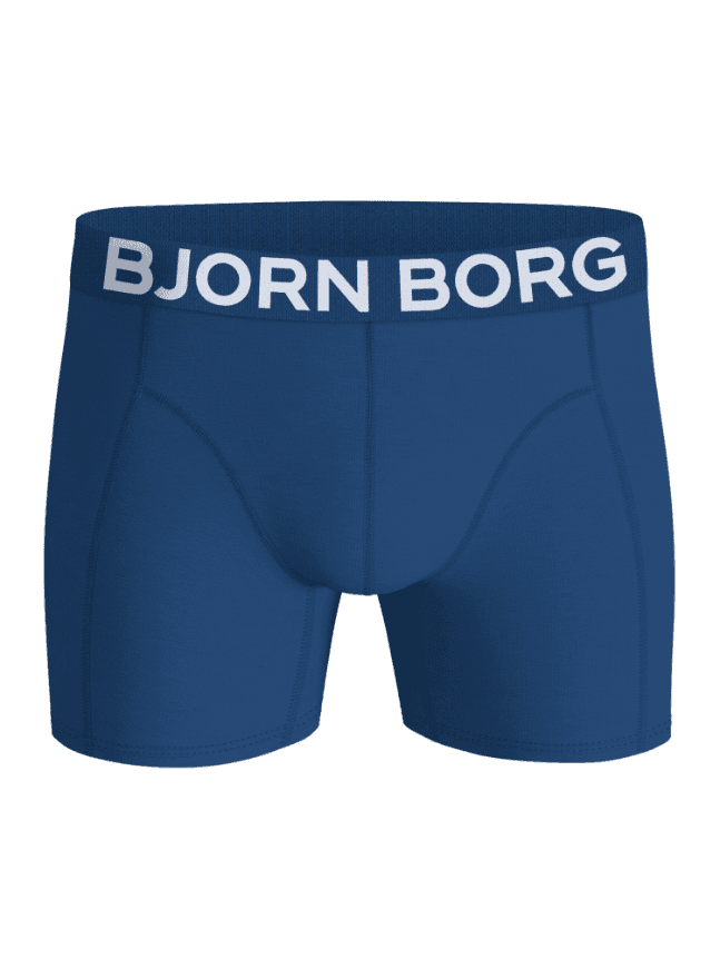 Front view of the blue Organic Cotton Stretch Boxers 3-pack men's boxer briefs with a white logo on the waistband. - Image 2
