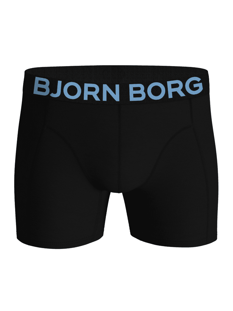 Organic Cotton Stretch Boxers 3-pack i Sort i økologisk bomuld med lyseblåt logo og blød mikrofiberelastik set forfra. - Image 5