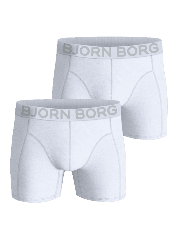 Organic Cotton Stretch Boxers 2-pack i vitt med mjuka kalsonger i bomullsstretch och grå logotyper på resåren.