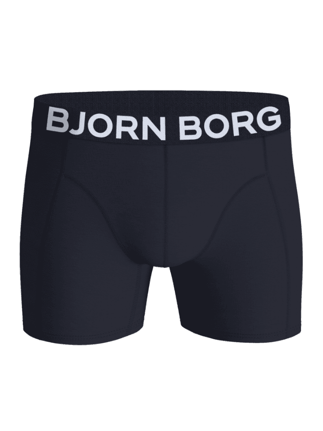 Front view of the navy Organic Cotton Stretch Boxers 2-pack boxer briefs featuring a white logo on the waistband. - Image 4