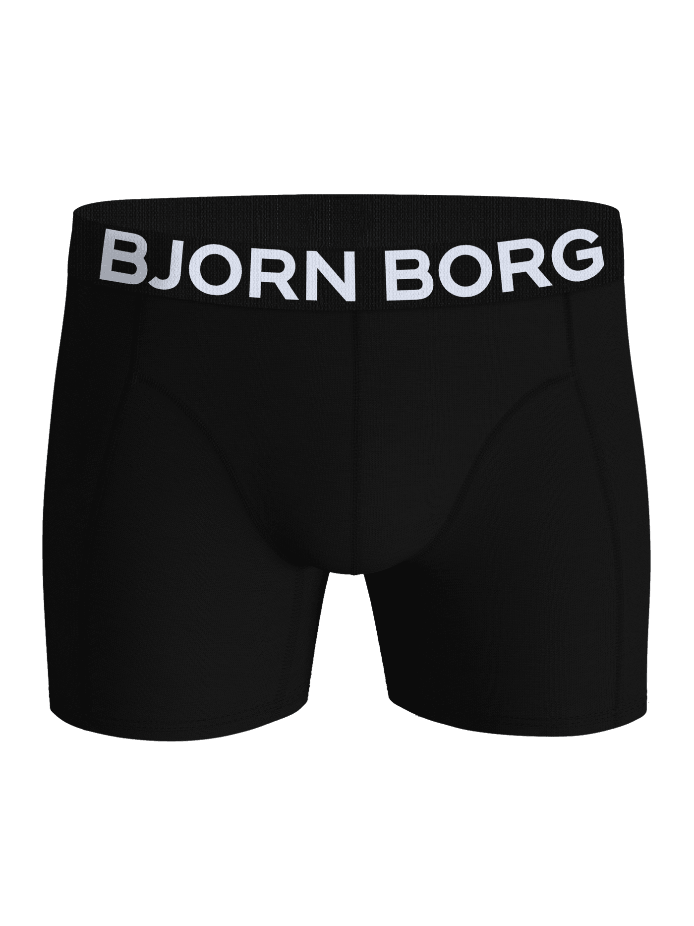 Organic Cotton Stretch Boxers 2-pack in black, front view with a white logo waistband and a comfortable mid-rise fit. - Image 2