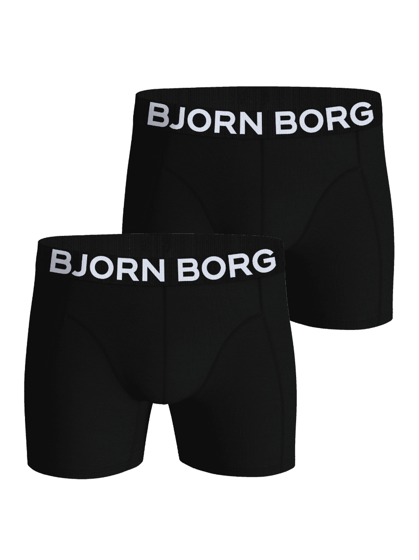 Zwarte Organic Cotton Stretch Boxers 2-pack, functionele herenboxers met een witte logotailleband in vooraanzicht. - Image 1