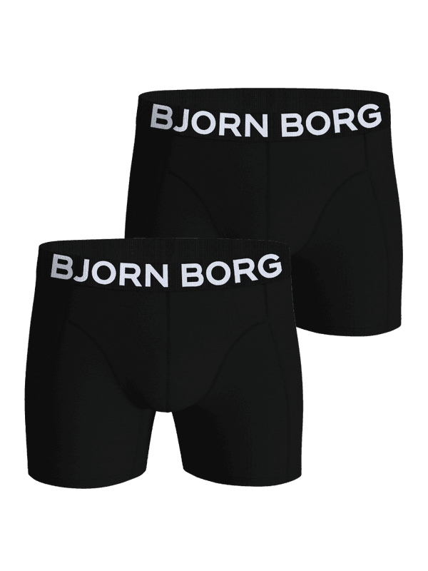 Front view of the black Organic Cotton Stretch Boxers 2-pack, functional men's boxer briefs with a white logo waistband.