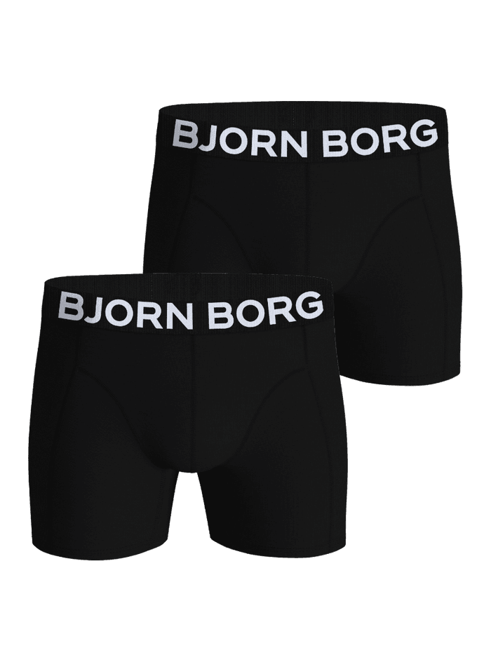 Vorderansicht der Organic Cotton Stretch Boxers 2-pack in Schwarz: funktionale Boxer Briefs für Herren mit weißem Logobund.