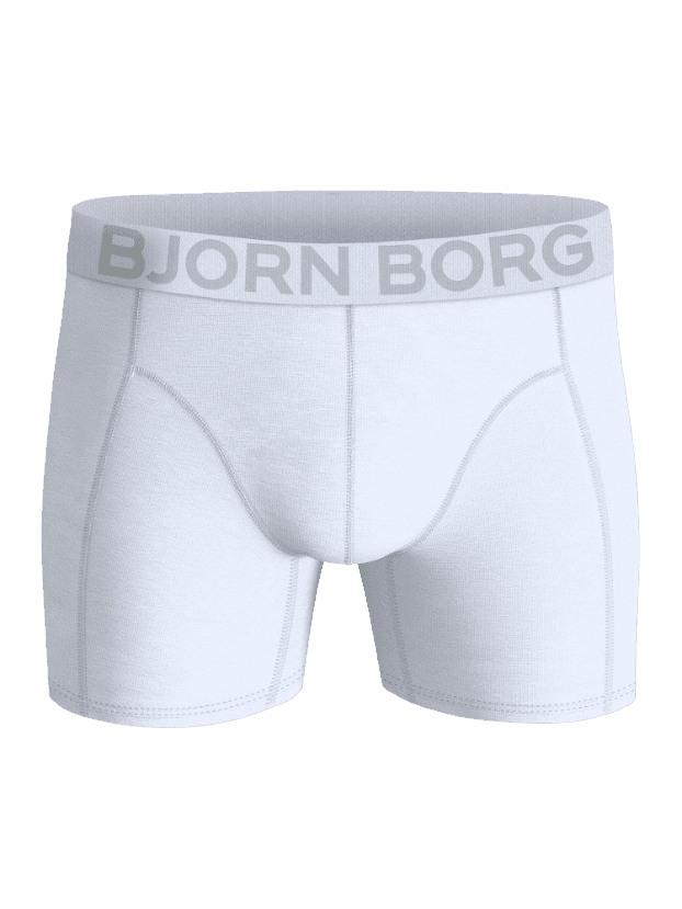 Front view of the white Björn Borg Organic Cotton Stretch Boxers 2-pack, stylish cotton boxer briefs with a grey logo. - Image 2