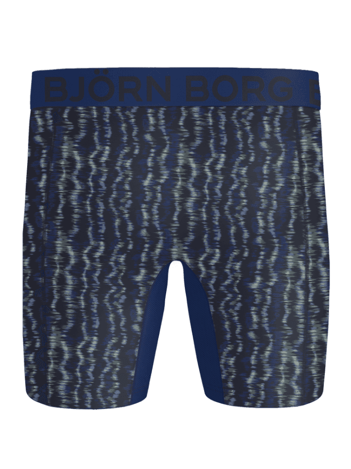 Björn Borg Sports Lightweight Long Leg Boxers 2-pack in navy blue wavy print with a dark logo for training performance. - Image 3