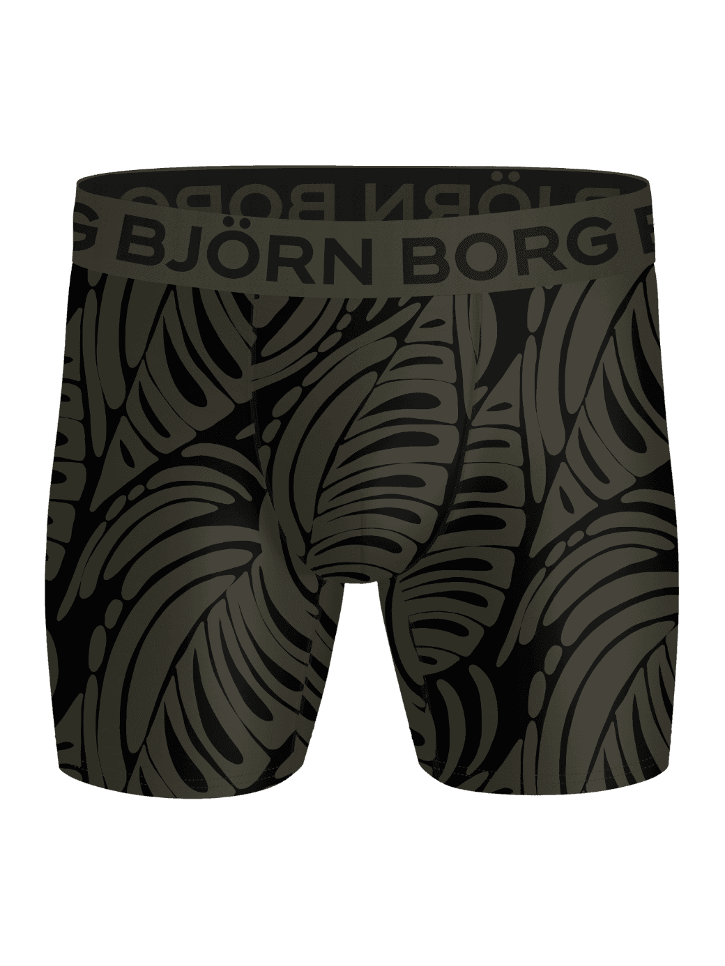 Sports Microfiber Boxers 5-pack in green and black leaf print, quick-dry training boxer briefs with a black logo. - Image 4