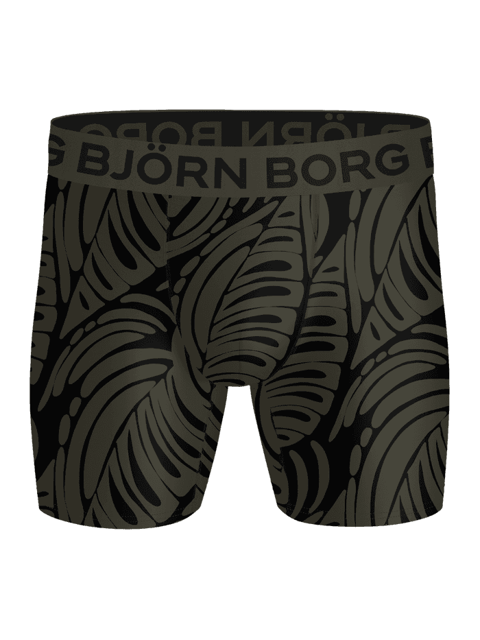 Sports Microfiber Boxers 5-pack med grønt og sort bladprint i hurtigtørrende mikrofiber med sort logo til træning. - Image 4