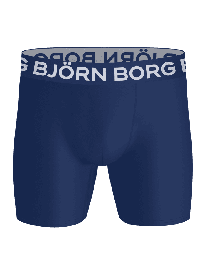 Sports Microfiber Boxers 5-pack i marineblå set forfra, funktionelle boksershorts til træning med hvidt logo. - Image 2