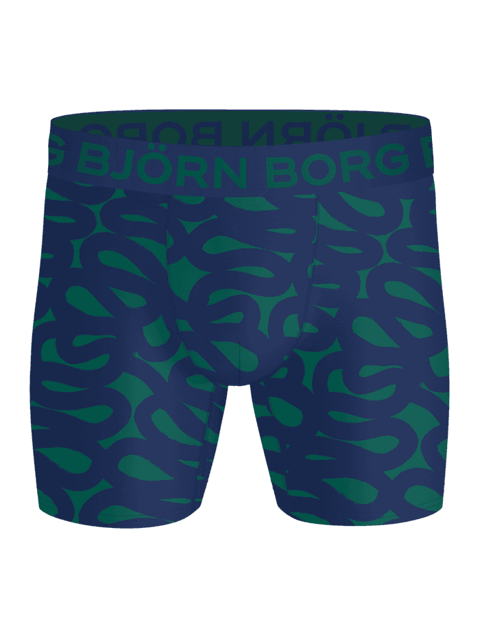 Sports Microfiber Boxers 3-pack i navyblå og grønt print set forfra med et grønt logo til træning. - Image 4