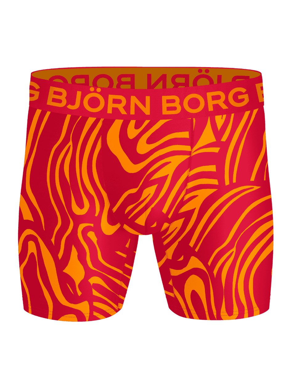 Sports Microfiber Boxers 3-pack in a red and orange wavy print with an orange logo, perfect for performance training. - Image 4
