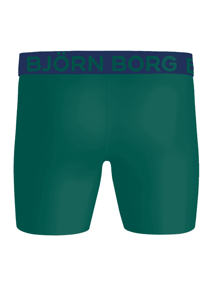 Sports Microfiber Boxers 3-pack i grøn mikrofiber til træning set bagfra med navy taljekant og grønt logo. - Image 3