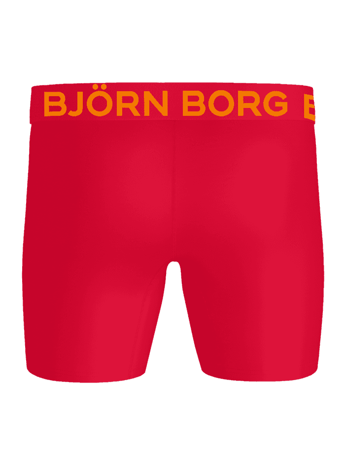 Sports Microfiber Boxers 3-pack in red from the back, featuring performance microfiber for training and an orange logo.