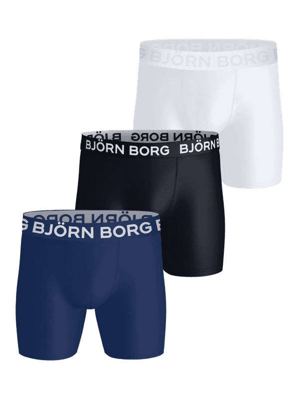 Sports Microfiber Boxers 3-pack bleu marine et blanc pour l'entraînement avec logo blanc et séchage rapide.