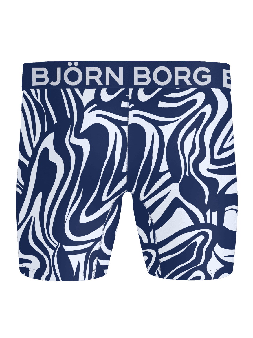 Rückansicht der navy-weiß gemusterten Sports Microfiber Boxers 2-pack für das Training mit weißem Logo am Bund. - Image 3