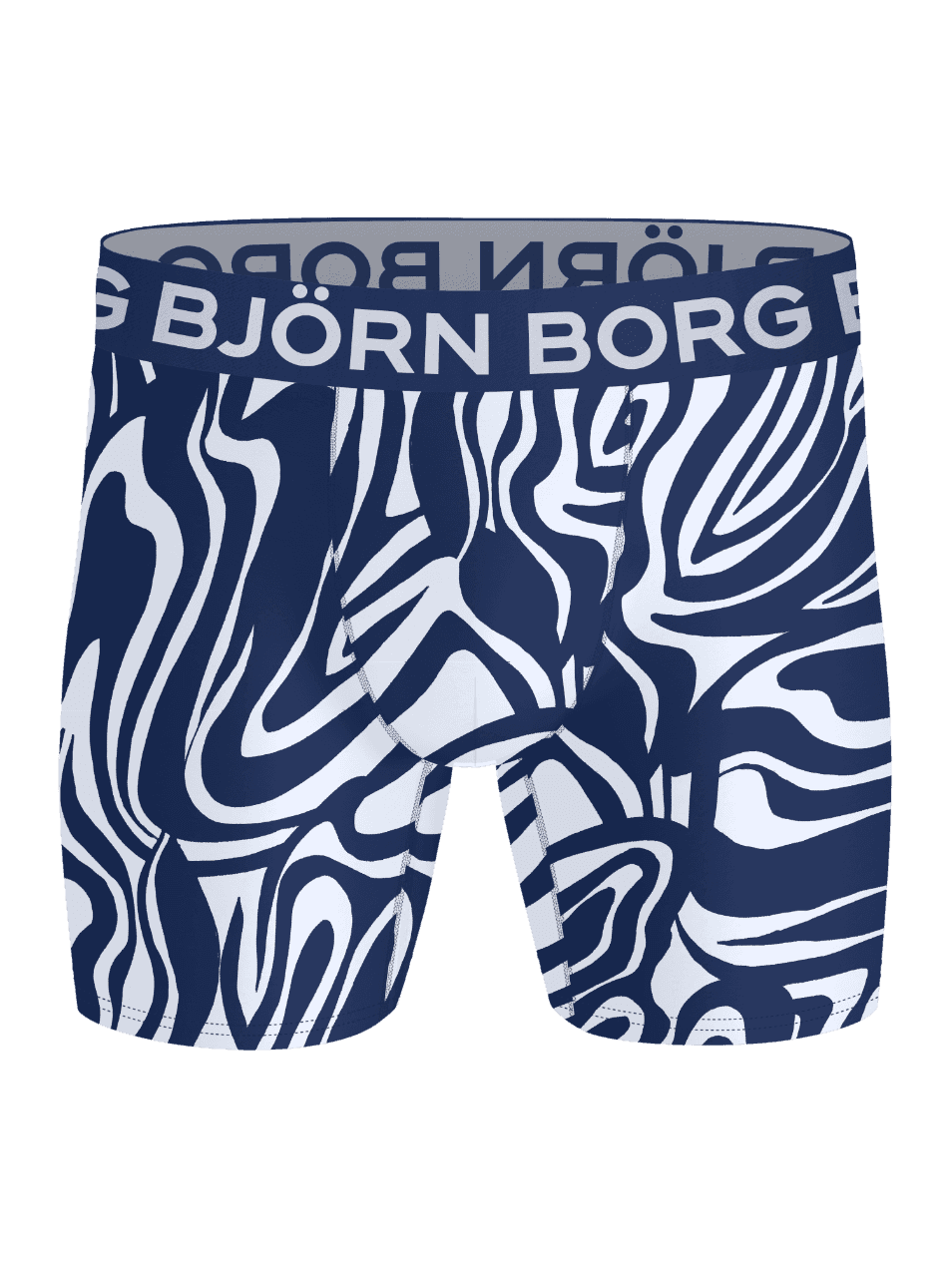 Vorderansicht der Sports Microfiber Boxers 2-pack in Navy Blue und weißem Print mit weißem Logo für das Training. - Image 2