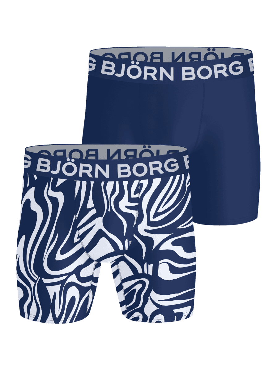Sports Microfiber Boxers 2-pack met navy en witte wervelprint en navy boxers met witte logo's voor training. - Image 1