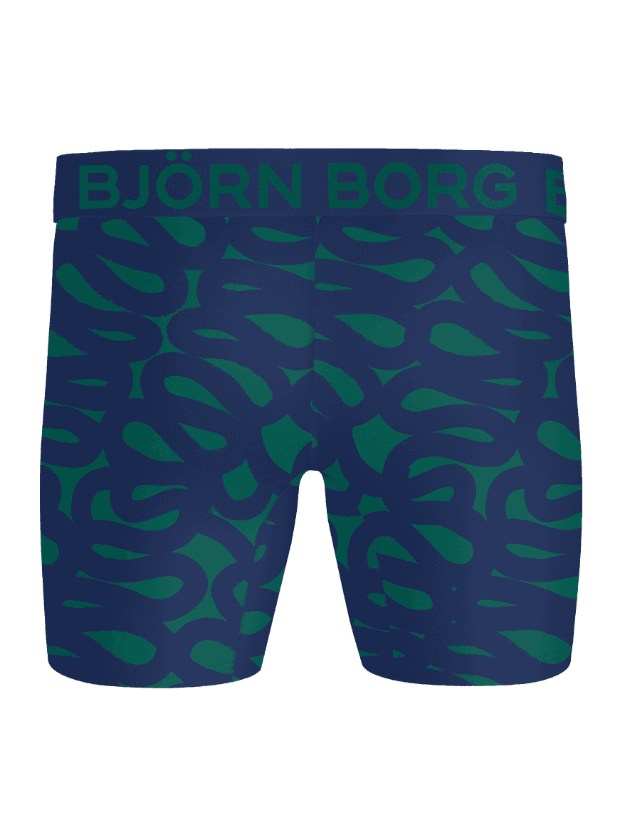 Front view of the Sports Microfiber Boxer 1-pack in blue and green, featuring a serpent print and green logo for training. - Image 2