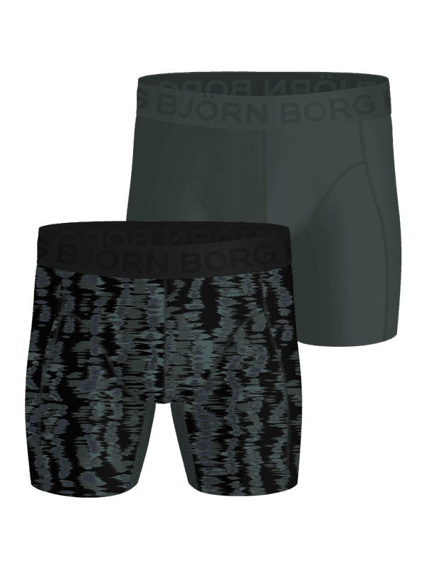 Sports Lightweight Boxers 2-pack in green and print, featuring performance training microfiber boxer briefs with black logo.