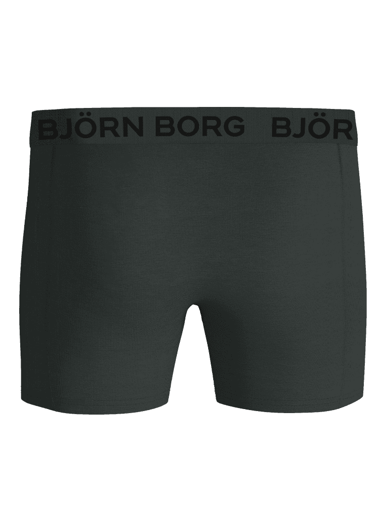Back view of green kids' boxer briefs from the Cotton Stretch Boxers 5-pack, featuring a black logo waistband. - Image 3