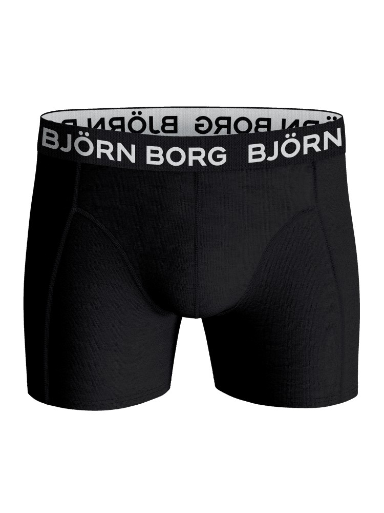 Cotton Stretch Boxers 7-pack för barn i svart sedda framifrån med en vit Björn Borg-logotyp på resåren. - Image 2