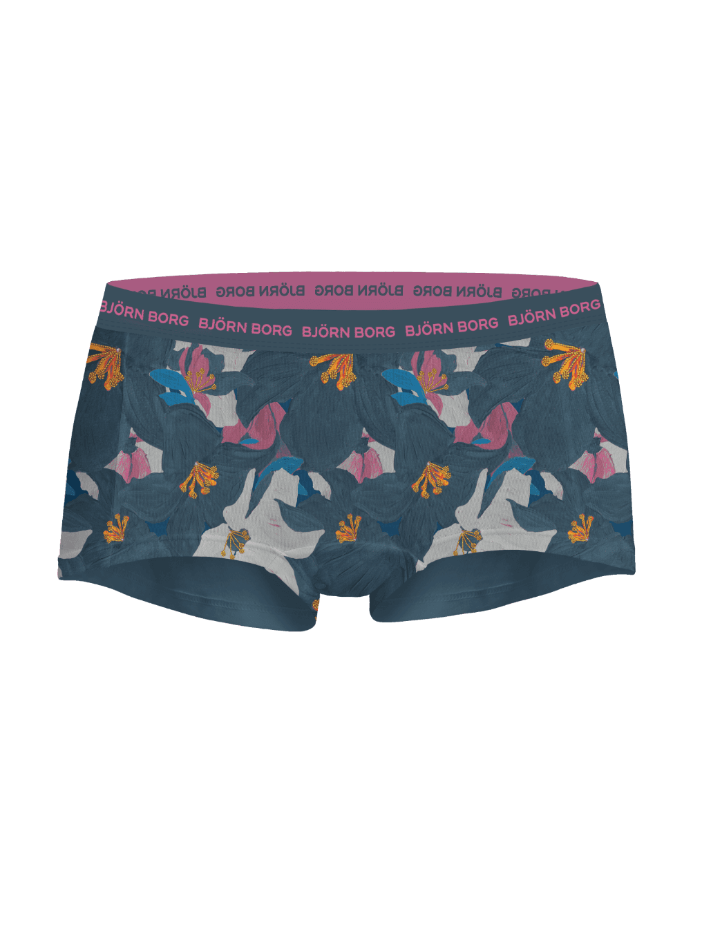 Everyday Cotton Boxer Shorts 3-pack for women in soft organic cotton with a blue floral print and pink Björn Borg logo. - Image 3