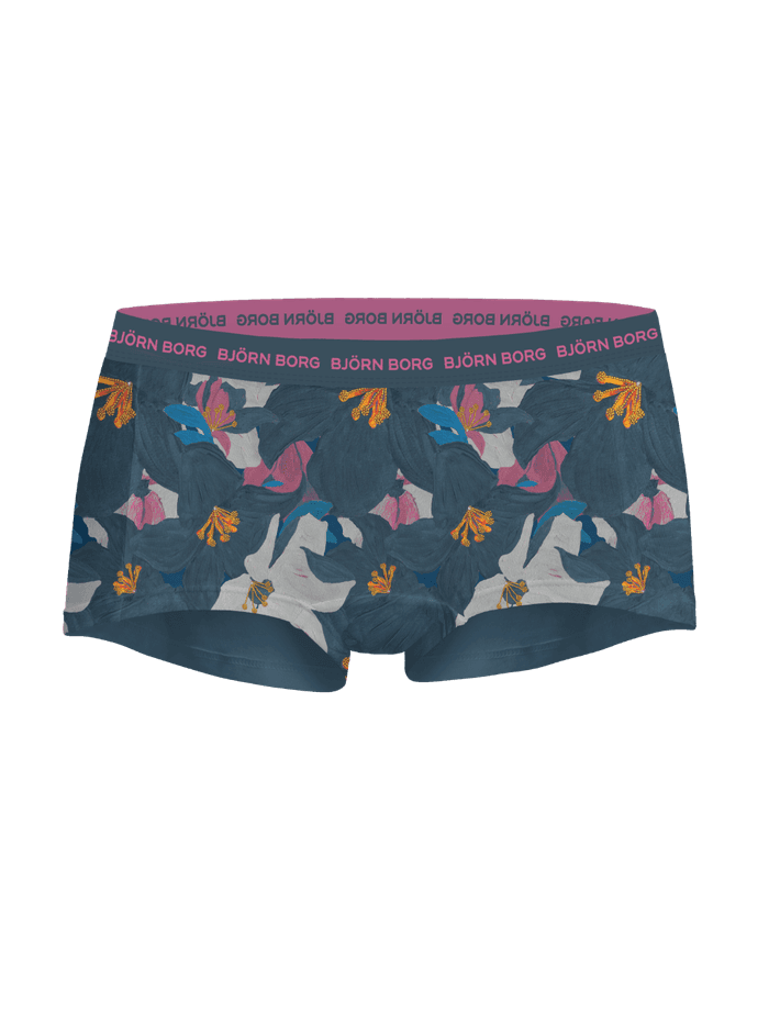 Everyday Cotton Boxer Shorts 3-pack voor dames van zacht biologisch katoen met blauwe bloemenprint en roze Björn Borg-logo. - Image 3