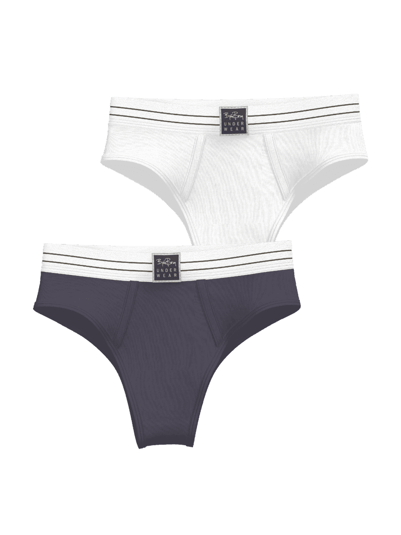 Front view of the Original Highwaist Briefs 2-pack in white and grey, featuring soft organic cotton and a high-waisted fit.