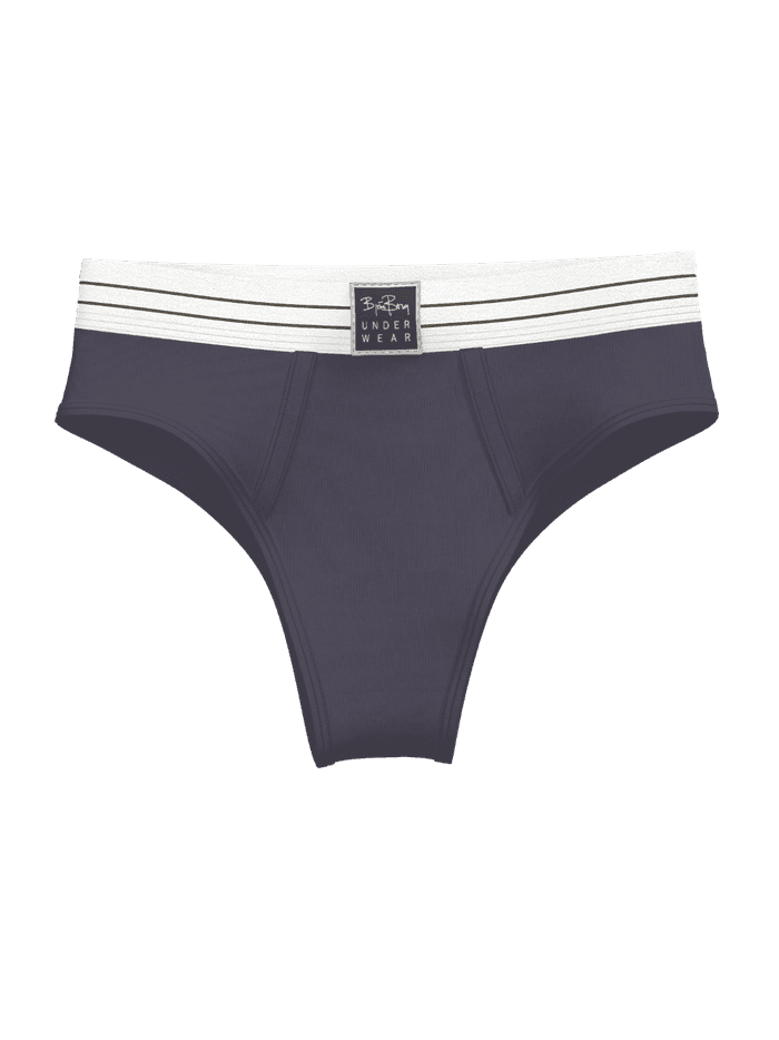 Original Highwaist Briefs 2-pack gris en coton biologique avec taille haute, coupe échancrée flatteuse et logo noir. - Image 3