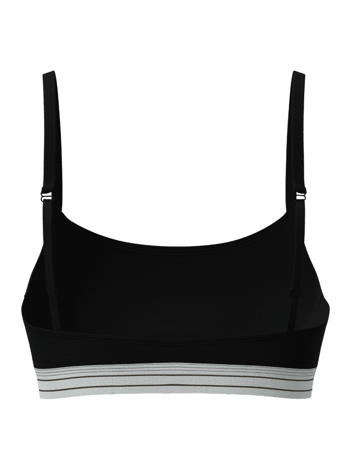 Rückansicht des schwarzen Original Bralette mit verstellbaren Trägern und gestreiftem Gummibund. - Image 2