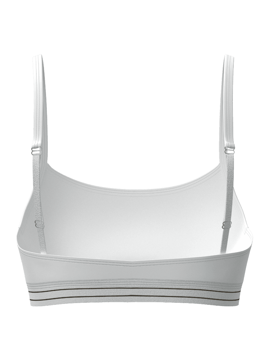 Original Bralette in Weiß in der Rückansicht mit verstellbaren Trägern und gestreiftem Band für individuelle Passform. - Image 2