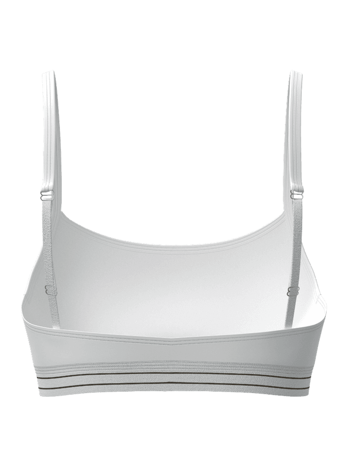 Original Bralette in Weiß in der Rückansicht mit verstellbaren Trägern und gestreiftem Band für individuelle Passform. - Image 3