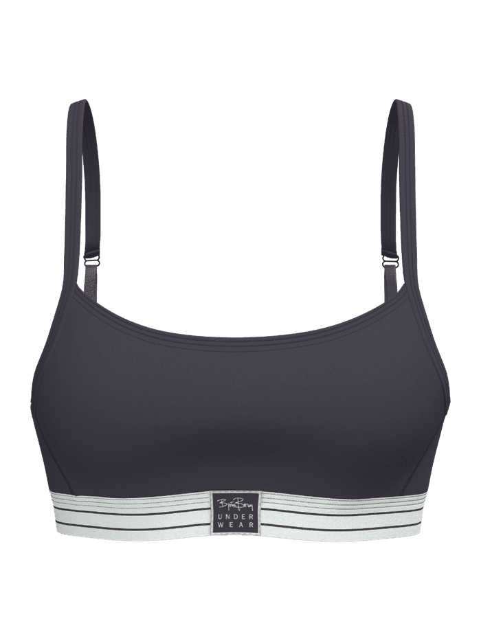Vorderansicht des Björn Borg Original Bralette in Navy (Blau) aus Bio-Baumwolle mit grauem Logo und verstellbaren Trägern. - Image 2