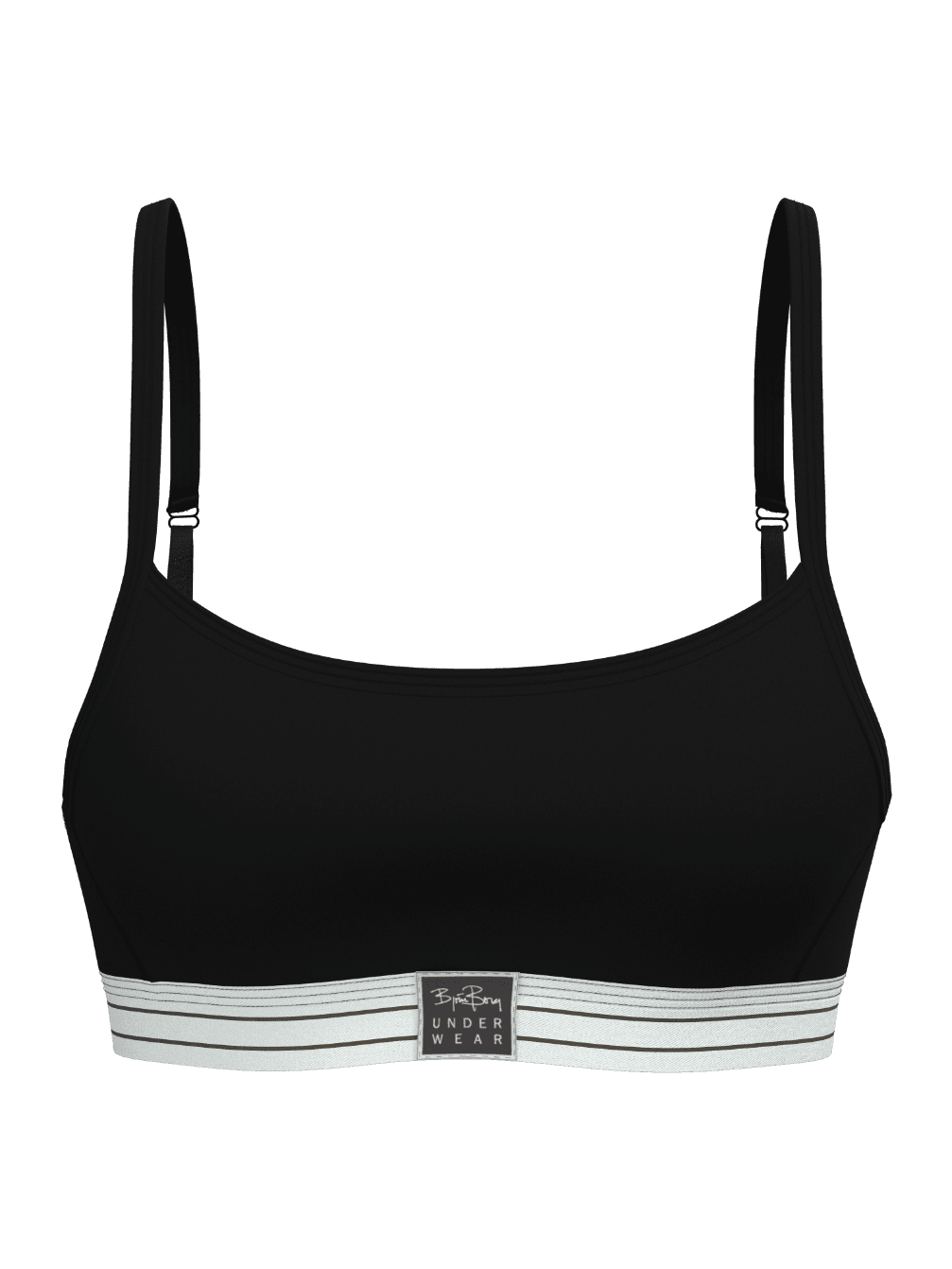 Front view of the Original Bralette in black, featuring soft organic cotton and adjustable straps for a stylish fit. - Image 1
