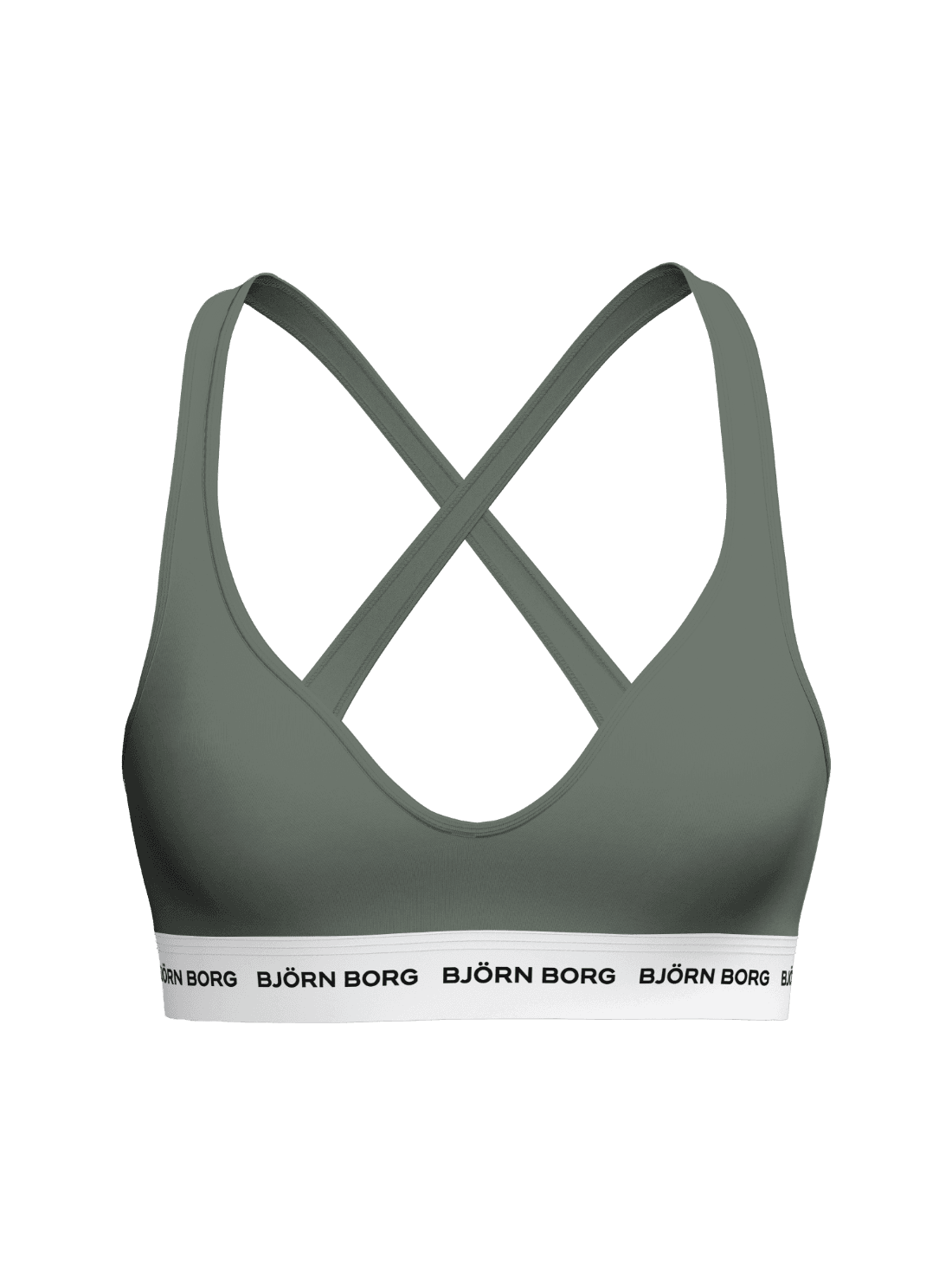 Agave Green (Green) Logo Bralette for women in a soft cotton blend, featuring a crossed back and branded elastic band. - Image 1