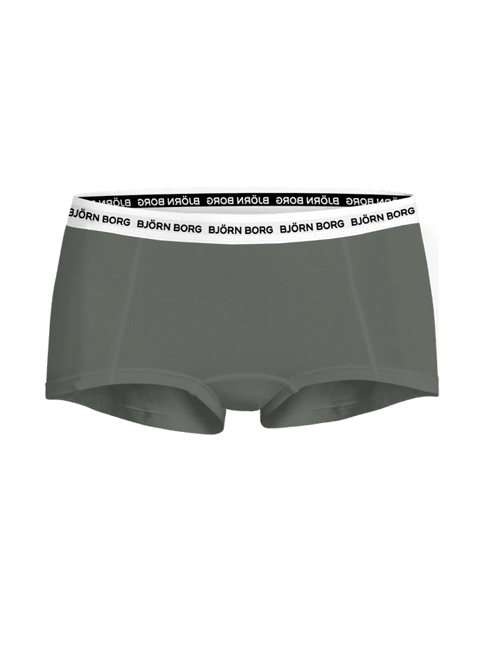 Logo Boxer Shorts 3-pack voor dames in groen, wit en zwart van zacht katoen-stretch met zwarte logo-taillebanden. - Image 3