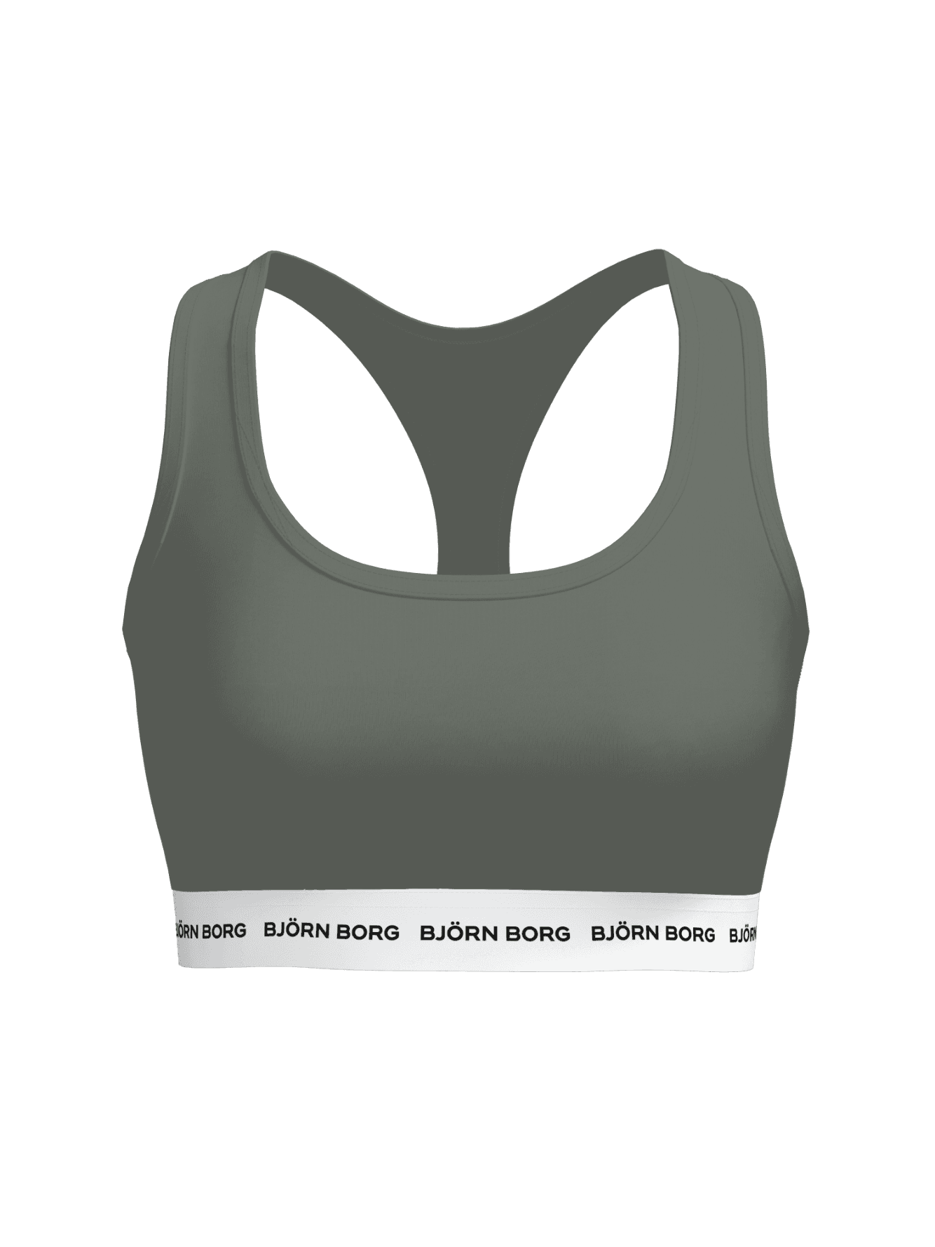 Vorderansicht des Logo Soft Top in Agave Green (Grün) für Damen mit Racerback und schwarzen Logos auf weißem Gummibund. - Image 1