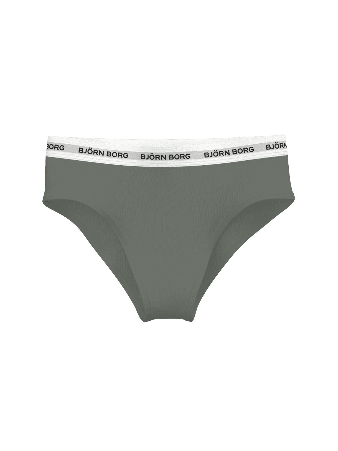 Front view of the green Logo Highwaist Briefs 3-pack featuring a high-waisted fit and black branded elastic waistband. - Image 4