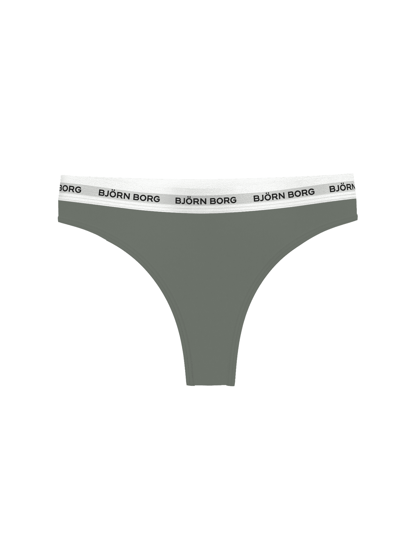 Groene Logo Thongs 3-pack voor dames van zacht katoen met een slanke pasvorm en witte tailleband met zwarte logo's. - Image 4