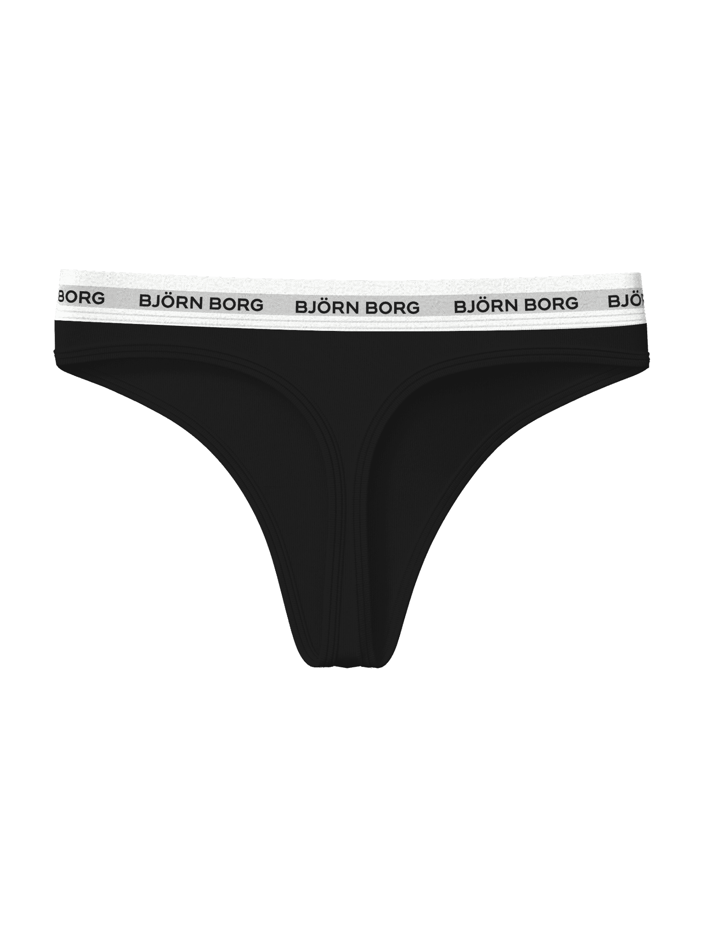 Zwarte Logo Thongs 3-pack van zacht stretchkatoen in vooraanzicht met een flatterende pasvorm en witte logotailleband. - Image 3