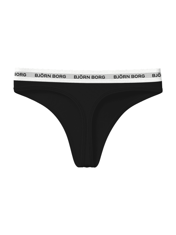 Vorderansicht der Logo Thongs 3-pack in Schwarz aus weichem Baumwollstretch mit schmeichelhafter Passform und Logo-Bund. - Image 3