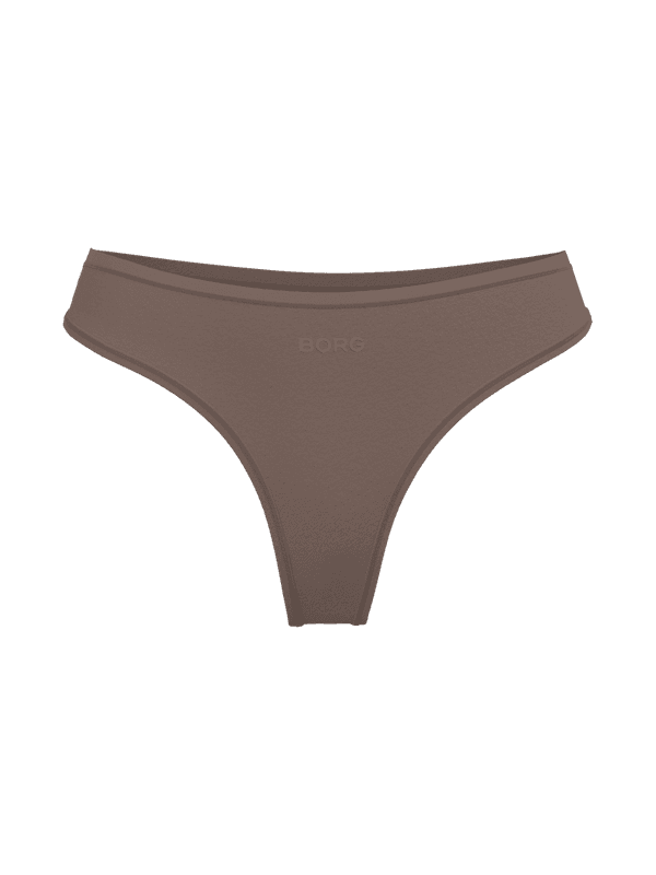 Vorderansicht des braunen Björn Borg Soft Touch Thong 1-pack mit mittlerer Leibhöhe aus weichem Lyocell TENCEL™.
