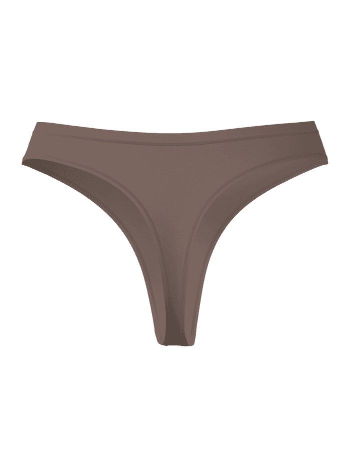 Vorderansicht des Soft Touch Thong 1-pack in Braun, ein Damen-Stringtanga mit mittelhohem Bund aus Lyocell TENCEL™. - Image 2