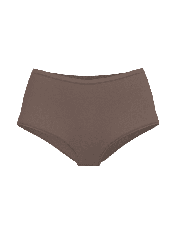 Vorderansicht des braunen Soft Touch Highwaist Brief 1-pack aus Lyocell Tencel mit tonalem Logo und vorteilhafter Passform.